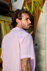 Pink Linen Half-Sleeve Shirt